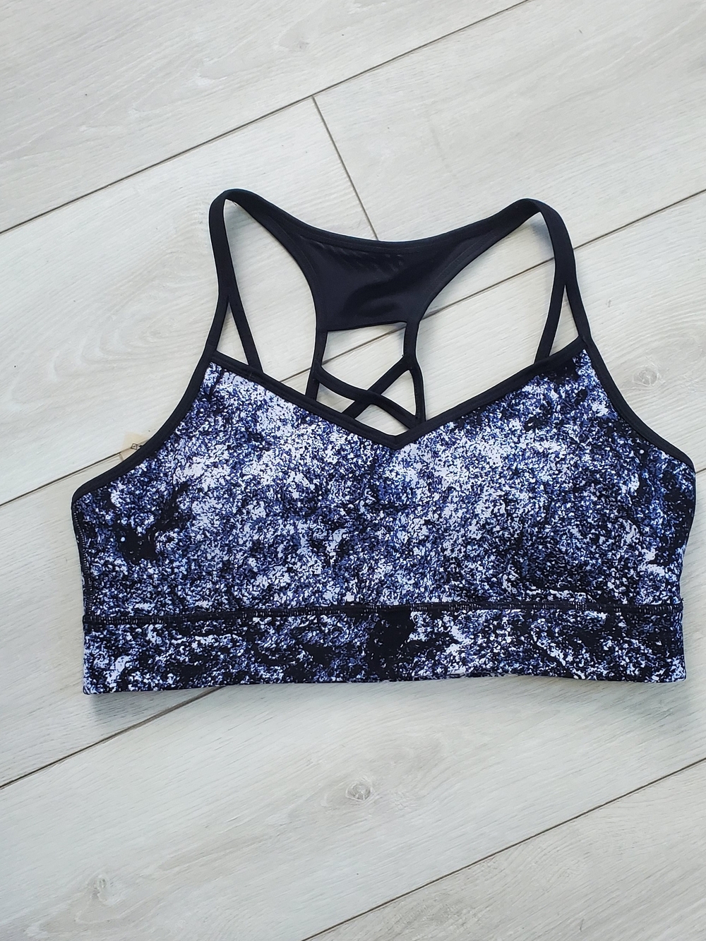 Calvin Klein Black & White Marble-Print Strappy Racerback Sports Bra